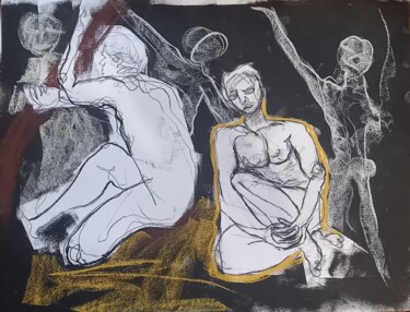 Disegno intitolato "le radeau de la med…" da Evelyne Cassan, Opera d'arte originale, Pastello