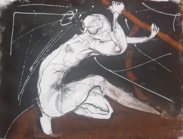 Dessin intitulée "le radeau de la med…" par Evelyne Cassan, Œuvre d'art originale, Pastel