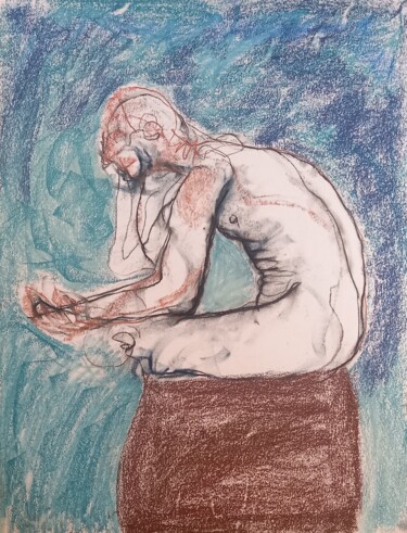 Disegno intitolato "le radeau de la med…" da Evelyne Cassan, Opera d'arte originale, Pastello