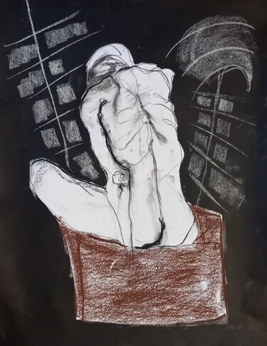 Dessin intitulée "le radeau de la med…" par Evelyne Cassan, Œuvre d'art originale, Pastel