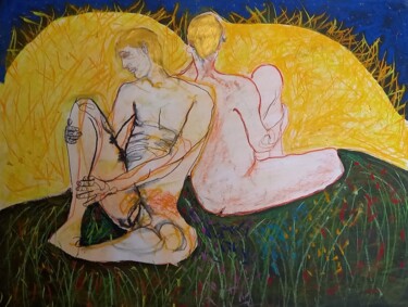 「l amour est dans le…」というタイトルの描画 Evelyne Cassanによって, オリジナルのアートワーク, パステル