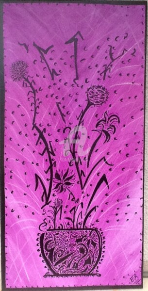 Peinture intitulée "Floral calligraphie" par Evelyne Challab, Œuvre d'art originale