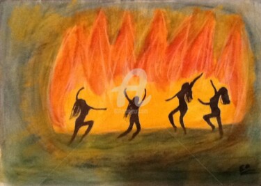 Peinture intitulée "Danse de feu" par Evelyne Challab, Œuvre d'art originale