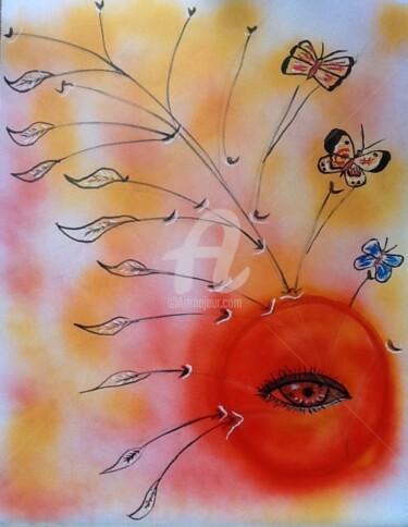 Peinture intitulée "Rouge la colère dou…" par Evelyne Challab, Œuvre d'art originale