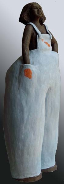 Sculpture intitulée "La salopette tachée" par Evelyne Delanaud, Œuvre d'art originale, Terre cuite