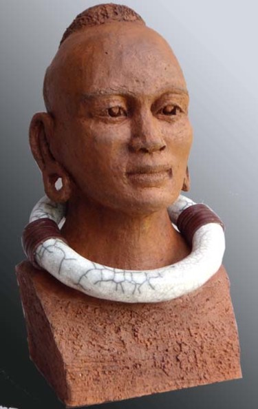 Rzeźba zatytułowany „Buste Massaï Homme” autorstwa Evelyne Delanaud, Oryginalna praca, Terakota