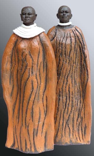 Sculpture titled "Couple Massaï" by Evelyne Delanaud, Original Artwork, Terra cotta