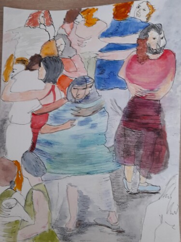 Dessin intitulée "Le bal" par Evelyne Descamps, Œuvre d'art originale, Crayon