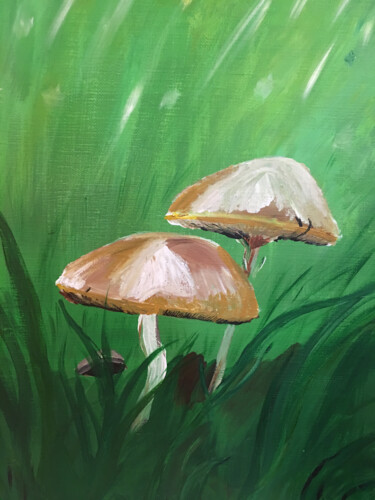 Painting titled "champignons" by Evelyne Descamps, Original Artwork, Acrylic