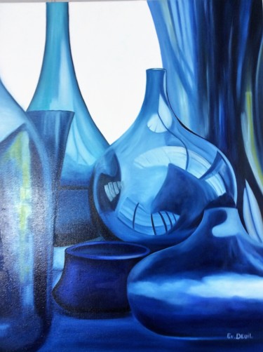 Pintura titulada "Bleu" por Evelyne Deuil, Obra de arte original, Oleo