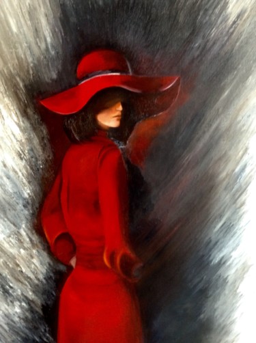 Картина под названием "Rouge" - Evelyne Deuil, Подлинное произведение искусства, Масло