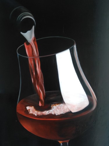Pittura intitolato "Verre de vin" da Evelyne Deuil, Opera d'arte originale, Olio