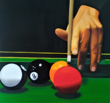 Schilderij getiteld "le billard" door Evelyne Deuil, Origineel Kunstwerk, Olie