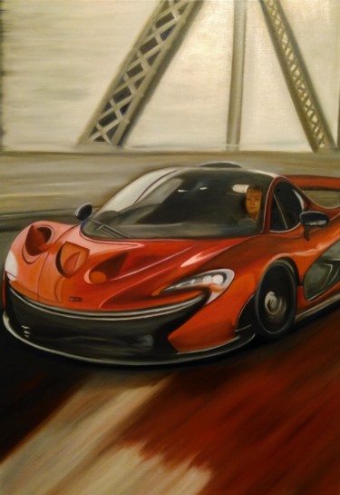 Painting titled "voiture rouge" by Evelyne Deuil, Original Artwork