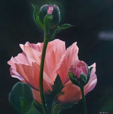 Painting titled "pivoine" by Evelyne Deuil, Original Artwork, Oil