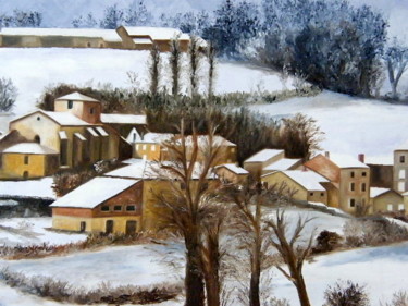 Peinture intitulée "un village en chare…" par Evelyne Deuil, Œuvre d'art originale, Huile Monté sur Châssis en bois