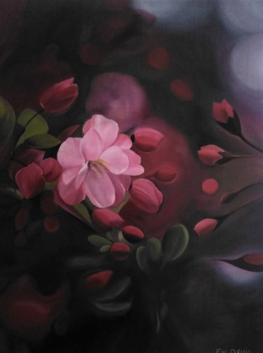 「couleur rose」というタイトルの絵画 Evelyne Deuilによって, オリジナルのアートワーク, オイル ウッドストレッチャーフレームにマウント