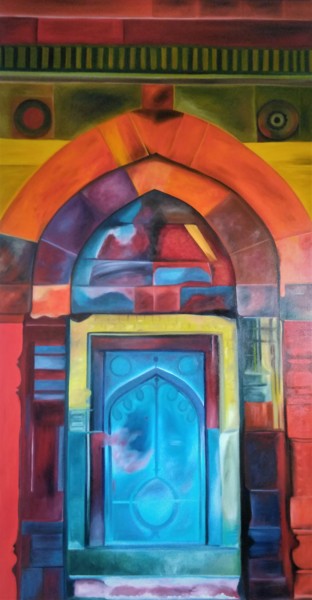 Peinture intitulée "la porte" par Evelyne Deuil, Œuvre d'art originale, Huile Monté sur Châssis en bois
