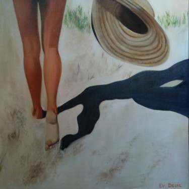 Painting titled "sans masque" by Evelyne Deuil, Original Artwork, Oil Mounted on Wood Stretcher frame