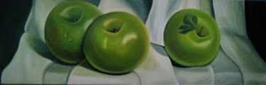 Pintura intitulada "les pommes vertes" por Evelyne Deuil, Obras de arte originais, Óleo Montado em Armação em madeira