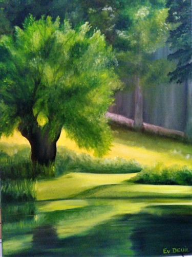 제목이 "fin d'été"인 미술작품 Evelyne Deuil로, 원작, 기름 나무 들것 프레임에 장착됨
