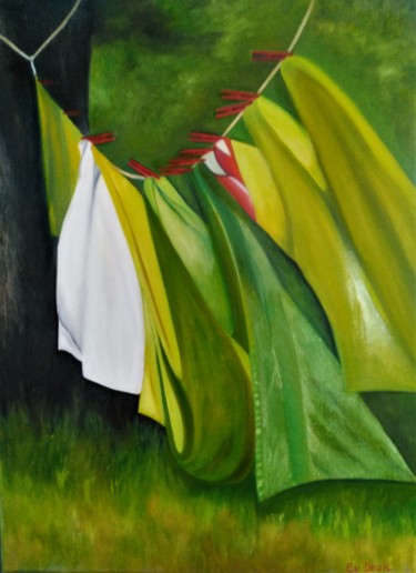 Peinture intitulée "dégradé de verts" par Evelyne Deuil, Œuvre d'art originale, Huile Monté sur Châssis en bois