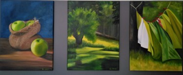 Картина под названием "Verts" - Evelyne Deuil, Подлинное произведение искусства, Масло Установлен на Деревянная рама для нос…