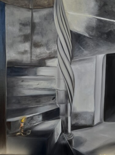Peinture intitulée "l'escalier" par Evelyne Deuil, Œuvre d'art originale, Huile Monté sur Châssis en bois