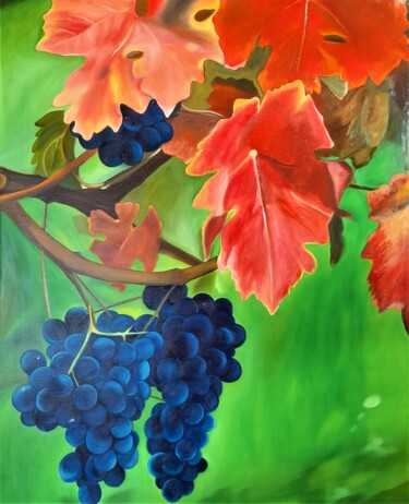 Pintura titulada "raisins noirs" por Evelyne Deuil, Obra de arte original, Oleo Montado en Bastidor de camilla de madera