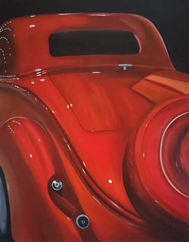 Painting titled "Coupé ford 1935" by Evelyne Deuil, Original Artwork, Oil Mounted on Wood Stretcher frame