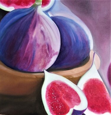 Painting titled "les figues" by Evelyne Deuil, Original Artwork, Oil Mounted on Wood Stretcher frame