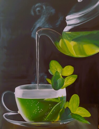 Картина под названием "thé à la menthe" - Evelyne Deuil, Подлинное произведение искусства, Масло
