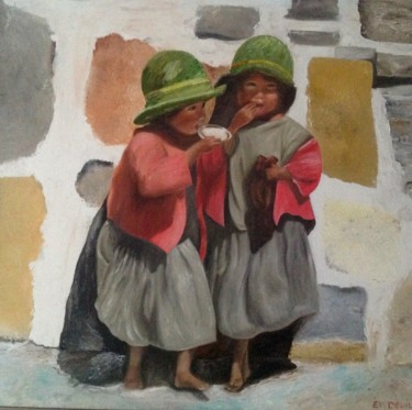 Painting titled "Petites Colombiennes" by Evelyne Deuil, Original Artwork, Oil