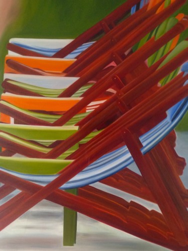 Painting titled "Chaises Longues" by Evelyne Deuil, Original Artwork, Oil