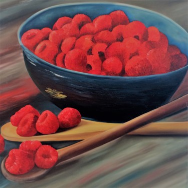 Painting titled "Framboises" by Evelyne Deuil, Original Artwork, Oil