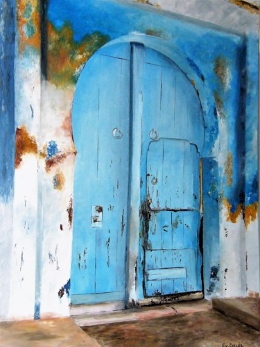 Pittura intitolato "Porte Bleue" da Evelyne Deuil, Opera d'arte originale