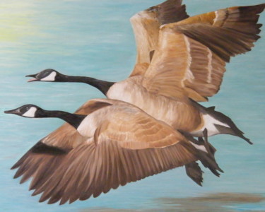 Peinture intitulée "les oiseaux migrate…" par Evelyne Deuil, Œuvre d'art originale