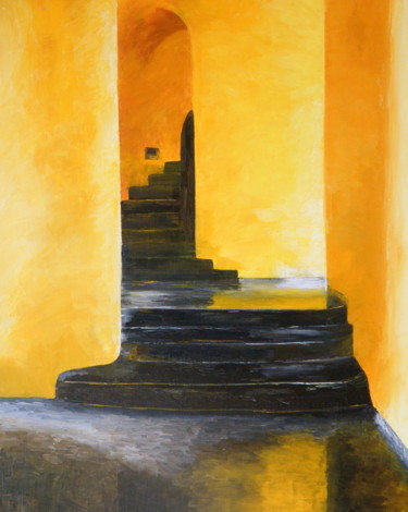 Peinture intitulée "l'entrée jaune" par Evelyne Deuil, Œuvre d'art originale