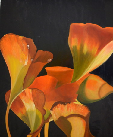 Painting titled "fleurs oranges" by Evelyne Deuil, Original Artwork