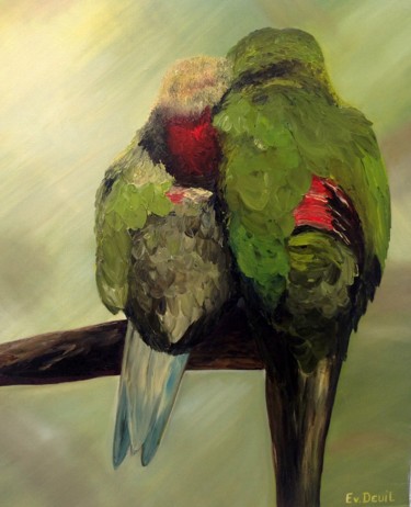 Peinture intitulée "les oiseaux amoureux" par Evelyne Deuil, Œuvre d'art originale