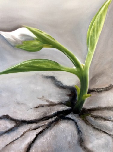 Peinture intitulée "le brin d'herbe sur…" par Evelyne Deuil, Œuvre d'art originale, Huile