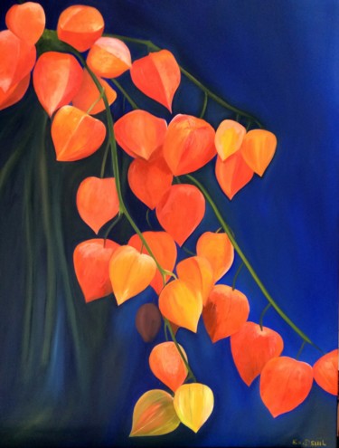 Painting titled "Physalis" by Evelyne Deuil, Original Artwork