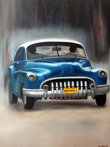 Schilderij getiteld "Buick 1950" door Evelyne Deuil, Origineel Kunstwerk