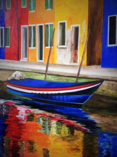 Painting titled "Burano" by Evelyne Deuil, Original Artwork, Oil