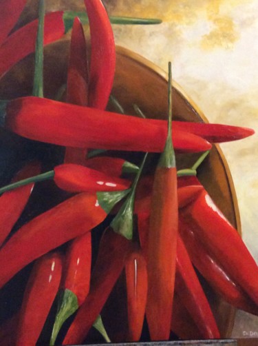 Painting titled "les piments" by Evelyne Deuil, Original Artwork, Oil