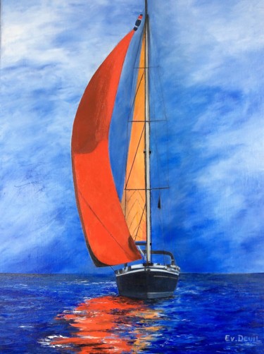 Painting titled "marine" by Evelyne Deuil, Original Artwork, Oil