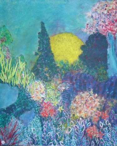 Painting titled "soleil jaune" by Evelyne Graux, Original Artwork, Acrylic