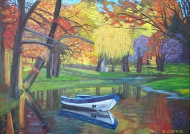 Pintura intitulada "La barque" por E.Lespade, Obras de arte originais, Óleo