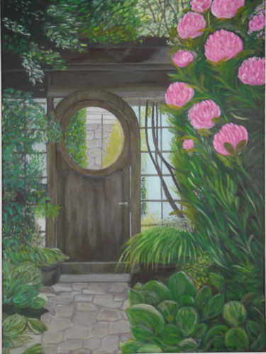 Peinture intitulée "La porte fleurie" par E.Lespade, Œuvre d'art originale, Huile