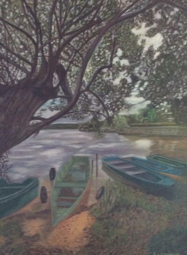 Painting titled "les-barques." by E.Lespade, Original Artwork, Oil